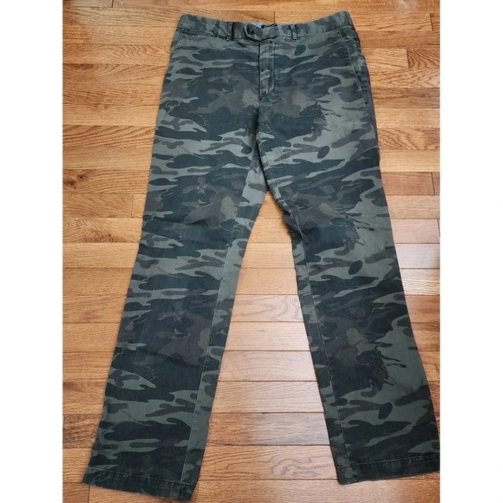 Banana‎ Republic Camo Straight Pants Green Flat Front Casual Stretch 34 x 34